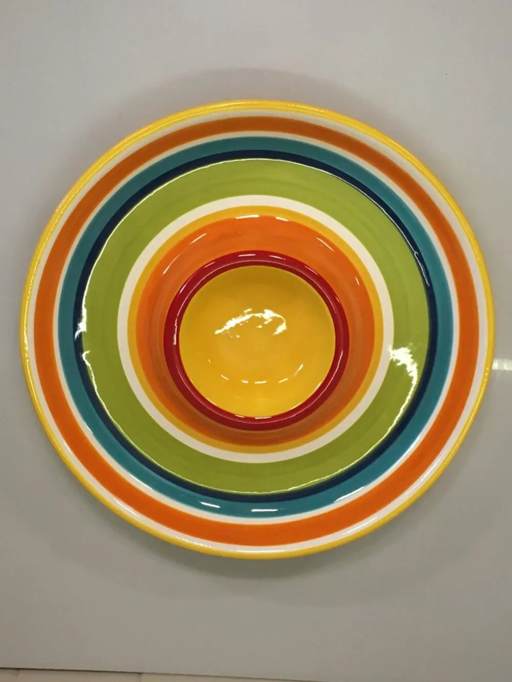 Pier 1 Imports Summer Stripes Ironstone Large Round Chip & Dip Serving Platter